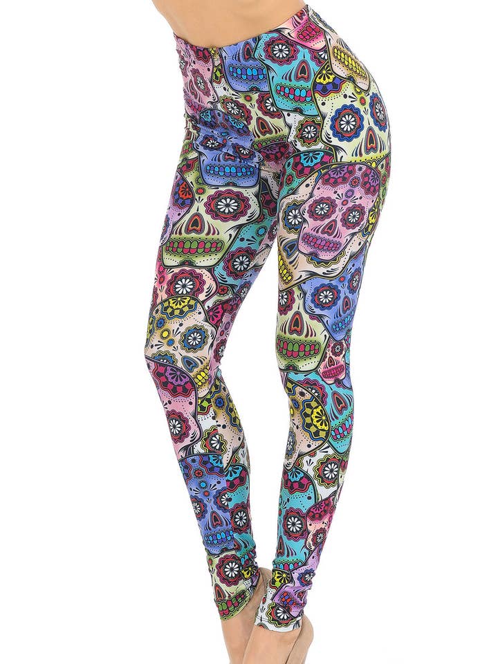 USA Fashion - Wholesale Fashion leggings – Women's - Creamy Soft Sugar Skull Leggings by USA Fashion™0