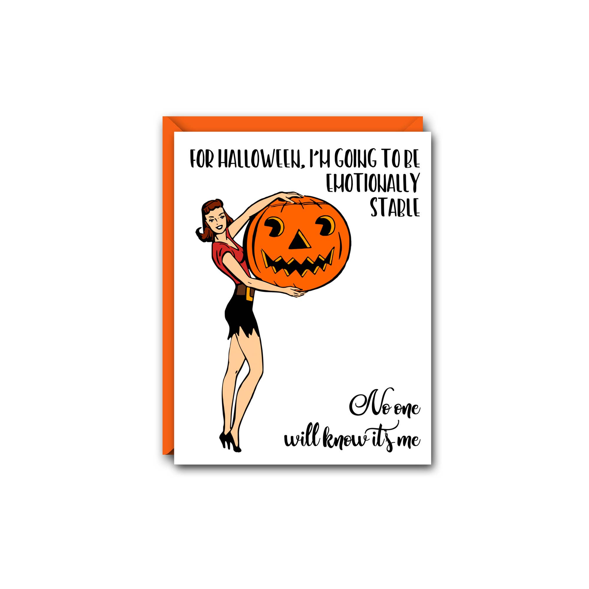 Witty Women Halloween Note Card - Emotionally Stable - Retro