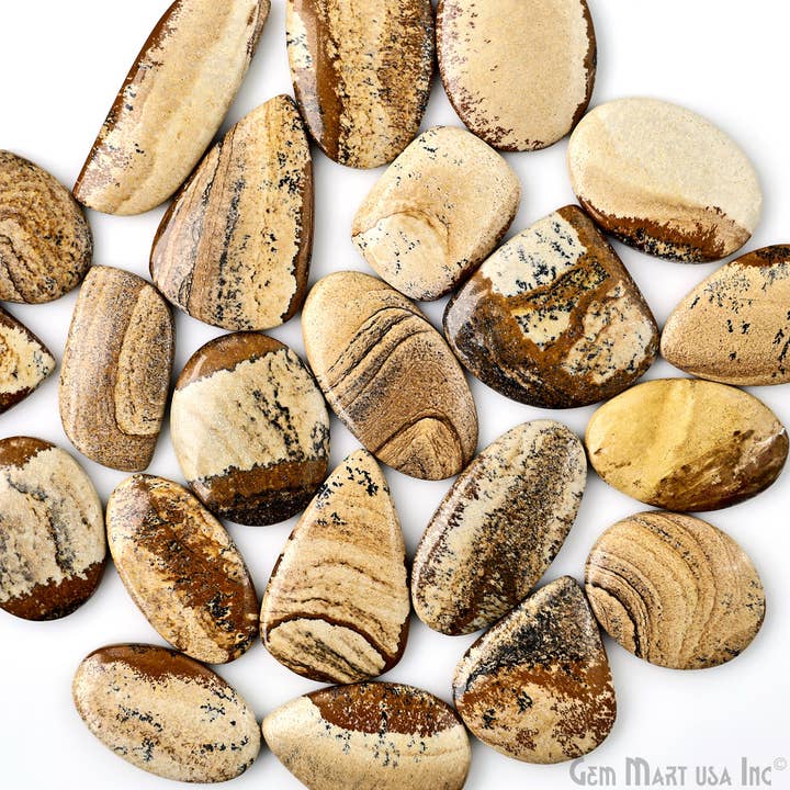 GemMartUSA - Wholesale Spiritual Stone/Crystal - Picture Jasper Mix Shape Cabochon,March Birthstone 2-2.5inch
