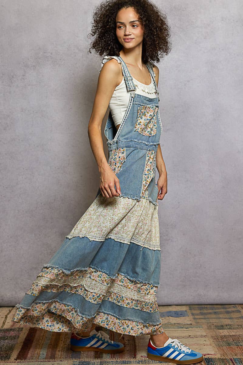 Pol Clothing - Wholesale Dress - Women's - Vintage Washed Front Pocket Floral Contrast Dress16