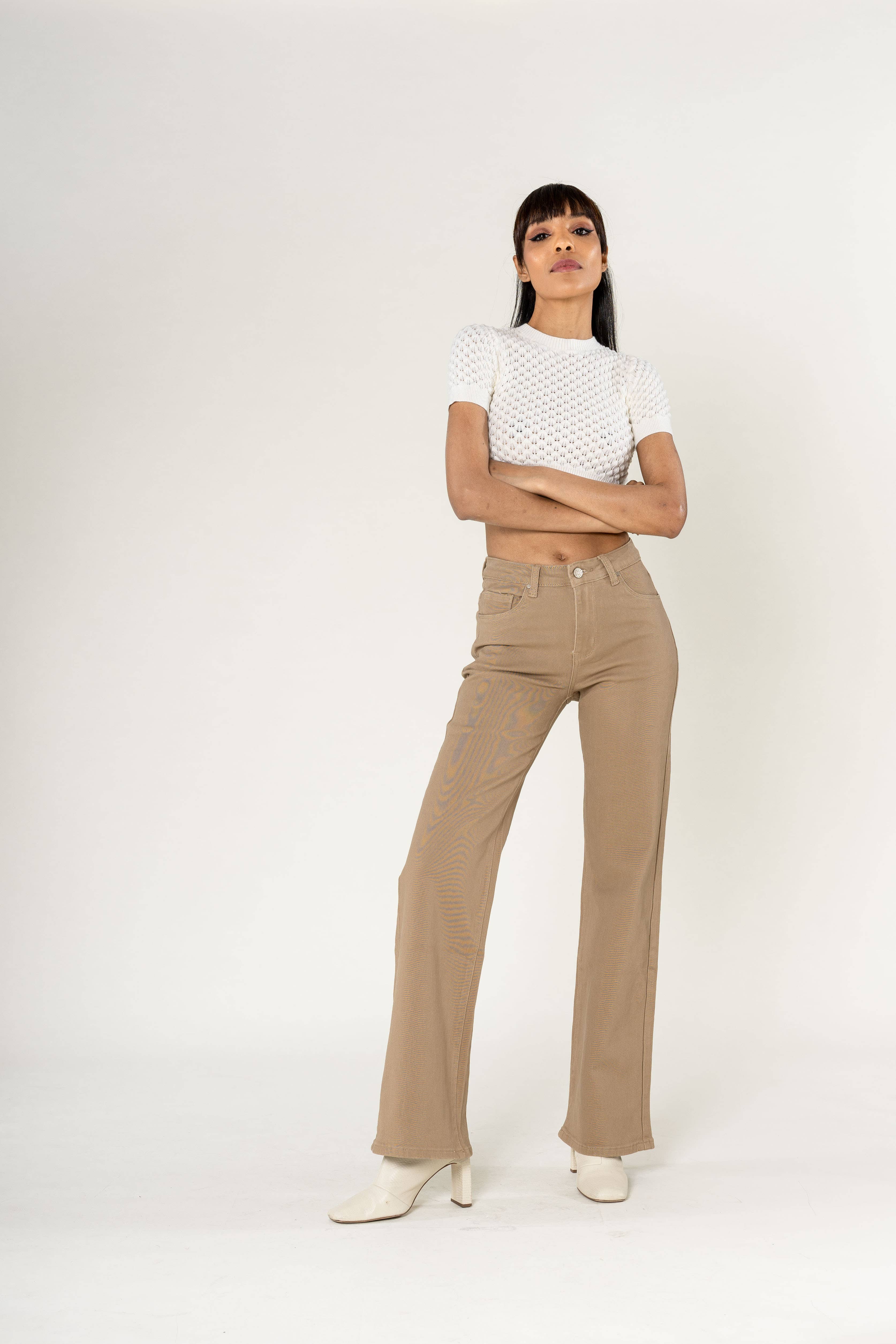 Nina Carter - Vendita all'ingrosso Jeans - Donna - Jeans a vita alta a zampa con tessuto elasticizzato P08025