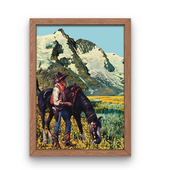 Impression de collage Mountain Cowboy, décor occidental, imprimé Cowboy pour la vente par Lady Kady Art