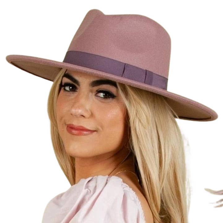Lucca Couture - Wholesale Fedora - Women's - Vegan felt Rancher hat with grosgrain trim in Purple0