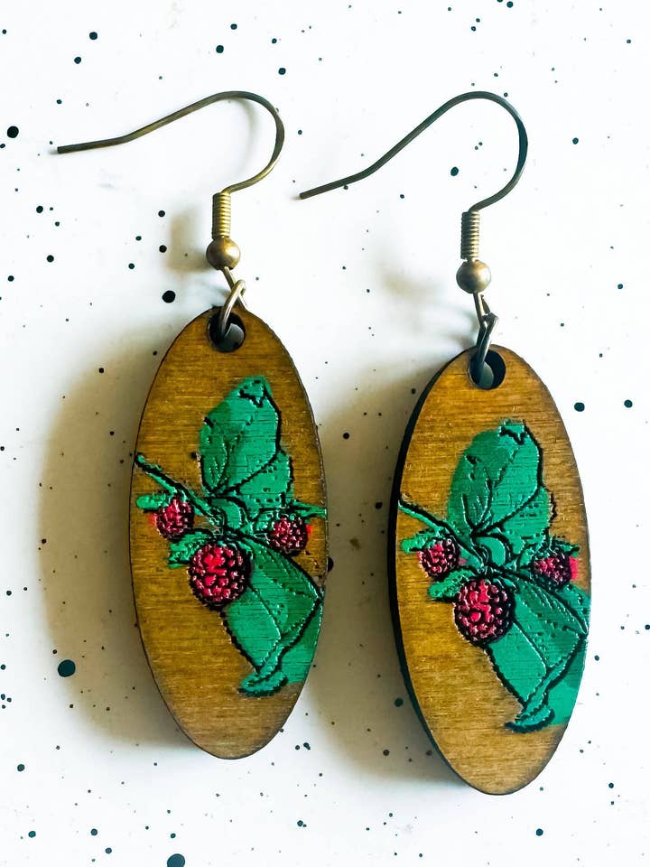 Alaskan Himbeer-Holzohrringe mit Fruchtdesign für den Großhandel von Ak Daisy Chain