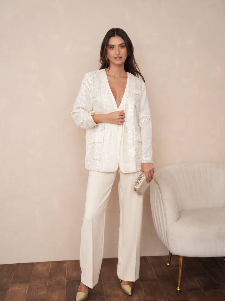 Ecru 2-in-1 Sequin Dress Jacket - CK08349 for wholesale on Faire