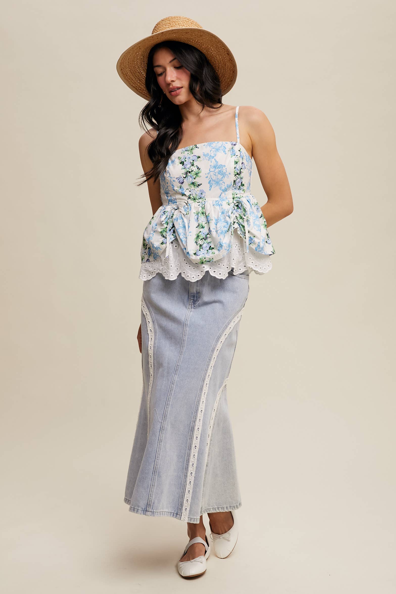 Listicle – wholesale Blouse – Women’s – Floral Peplum Top with Eyelet Hem19