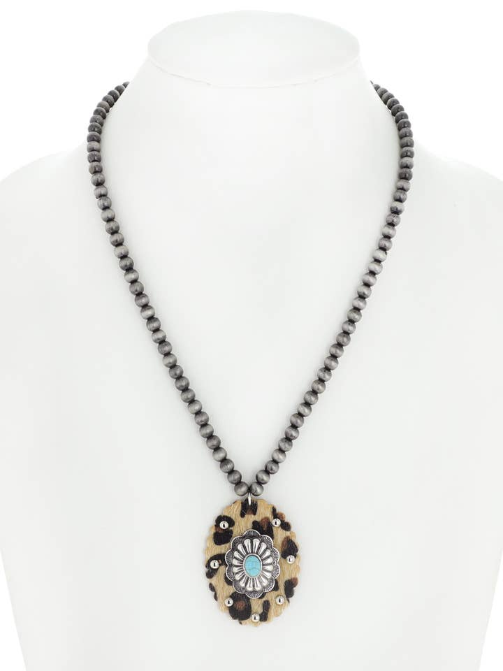 Western Leopard Concho Cross Cactus Necklace for wholesale by SP Sophia Collection