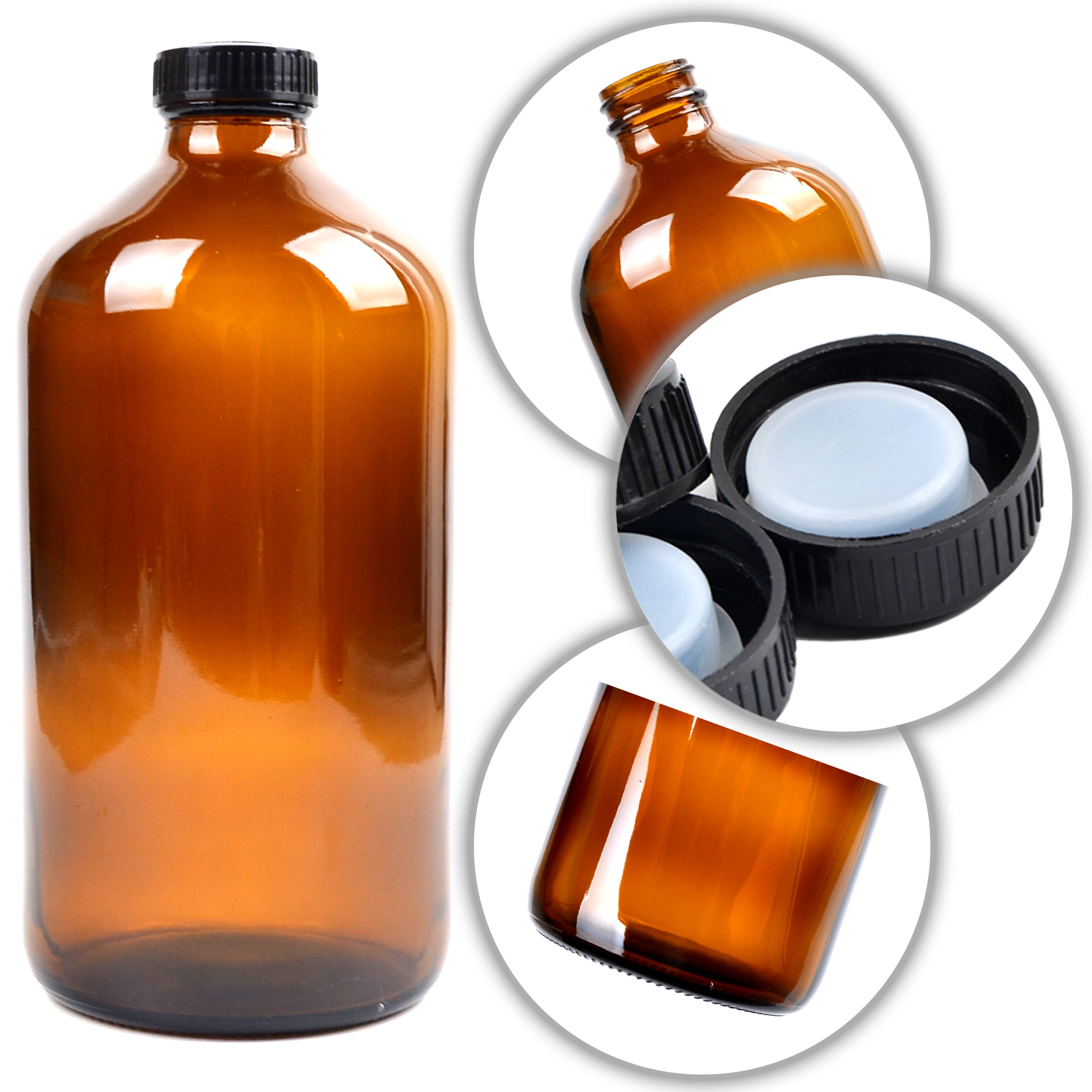 Youngever - Vente Boîtes de conservation - Youngever Lot de 3 bouteilles en verre vides de 16 oz avec couvercles — Ambre2