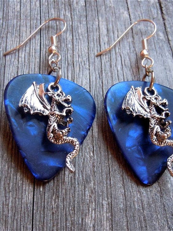 Dragon Charm Guitar Pick Earrings for wholesale by Simply Raevyn