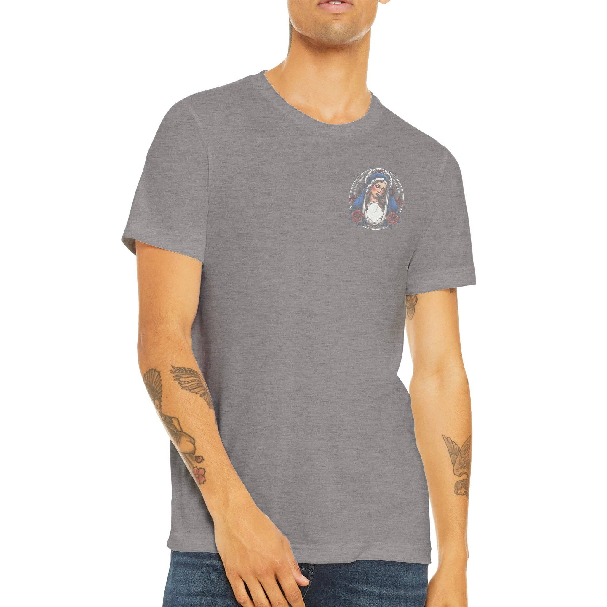 Los Angeles Mercantile™ - Wholesale Screen Printed T-Shirt - Men's - Cross, Flowers, & Blessed Virgin Mary American Traditional Triblend Unisex Crewneck T-shirt8