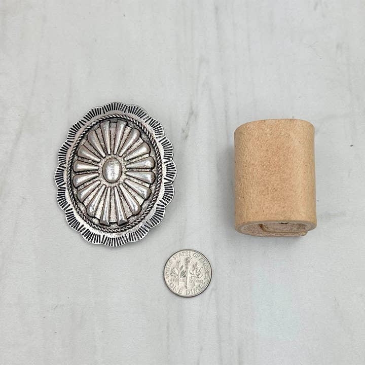 Western Elite Jewelry - Wholesale Individual Charm/Pendant - WRS240615-05 Oval silver metal flower concho wild rag slide1