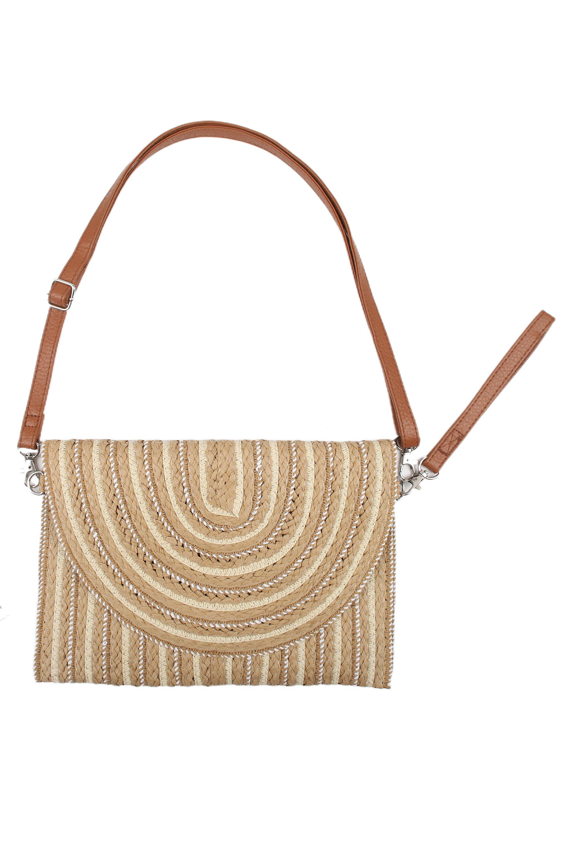 PHANIE MODE - Wholesale Clutch Bag - Women's - Woven paper flap pouch with shoulder strap BA-153623