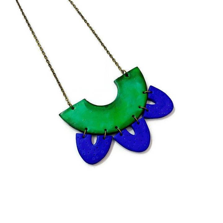 Sassy Sacha Jewelry - Wholesale Bib necklace - Clay Collar Statement Necklace Painted Green Blue1