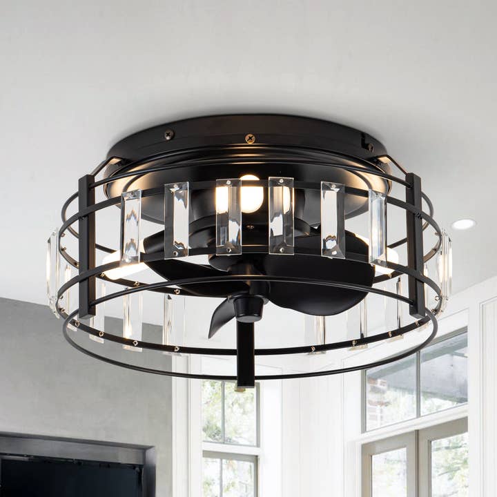 Ventilateur de plafond 13" 3 lumières 3 pales moderne en cristal avec lumière pour la vente par Brio Lighting