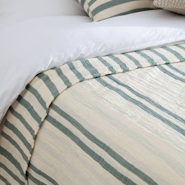 Woven Stripe 100% Cotton Bedspread Eucalyptus for wholesale on Faire1