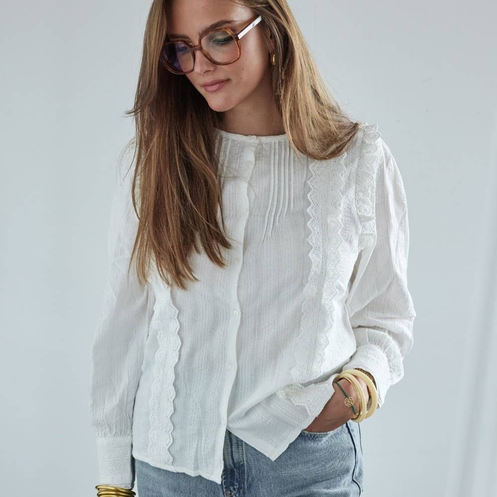 Bonheur du Jour – Blusa - Mulher por atacado – Blusa feminina Isla branca7