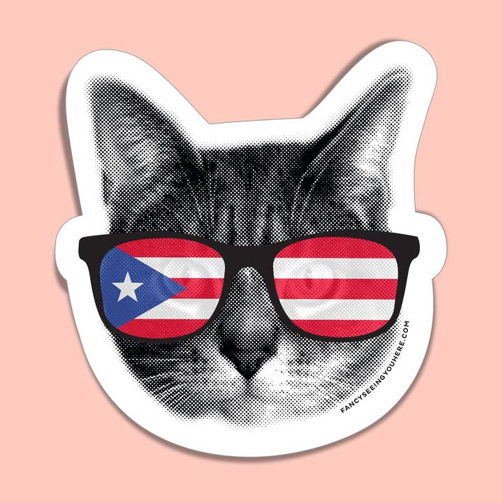 Puerto Rico Flag Cat Sticker for wholesale by Fancy Seeing You Here