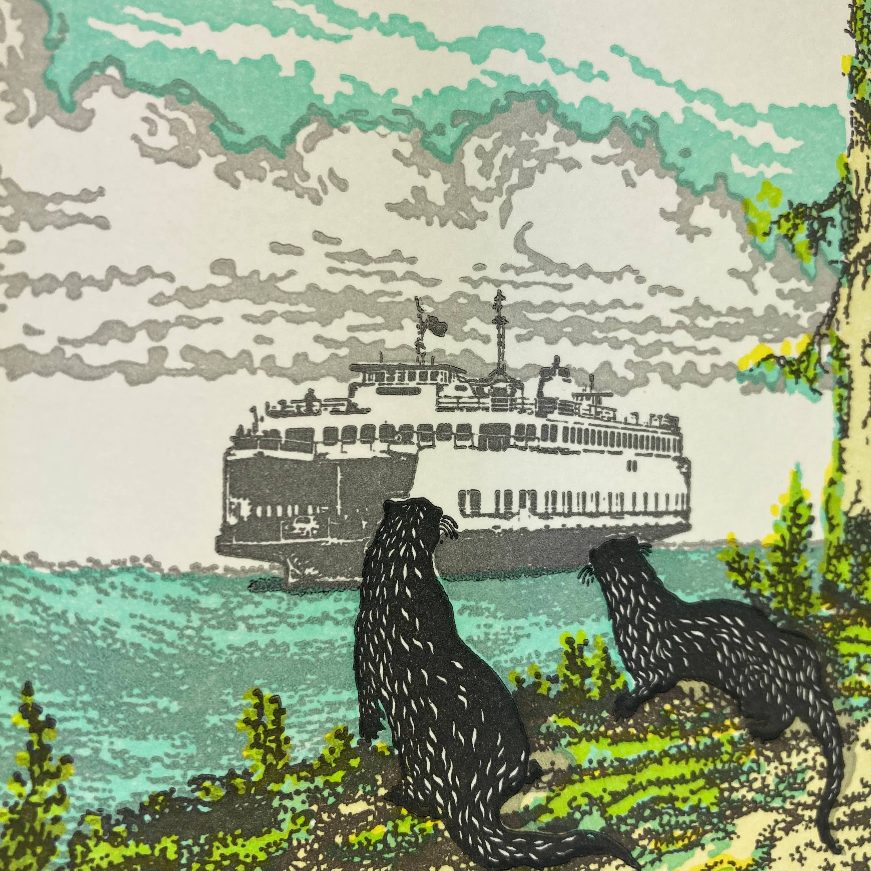 Old School Stationers - Vente Carte de vœux classique - Otter et Washington State Ferry Îles San Juan2