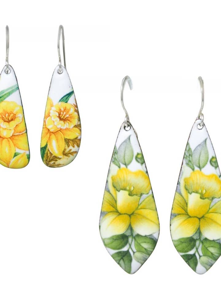 Brincos de Esmalte com Narcisos Flor de Aniversário de Março por atacado de Rising Jewelry