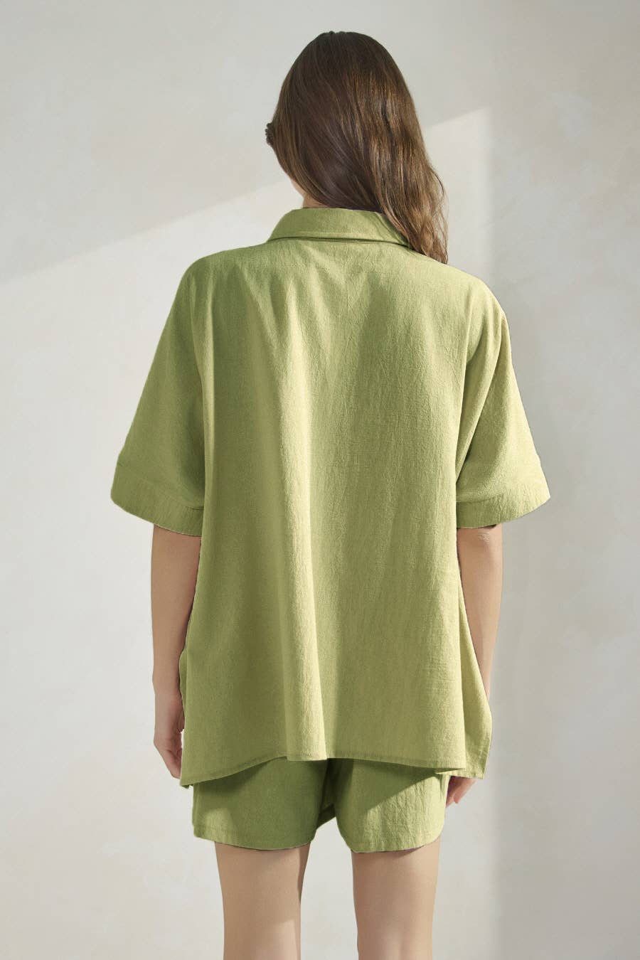 Oddi - Wholesale Lounge Set - Women's - Solid Cotton Oversized Shirt And Shorts Set1