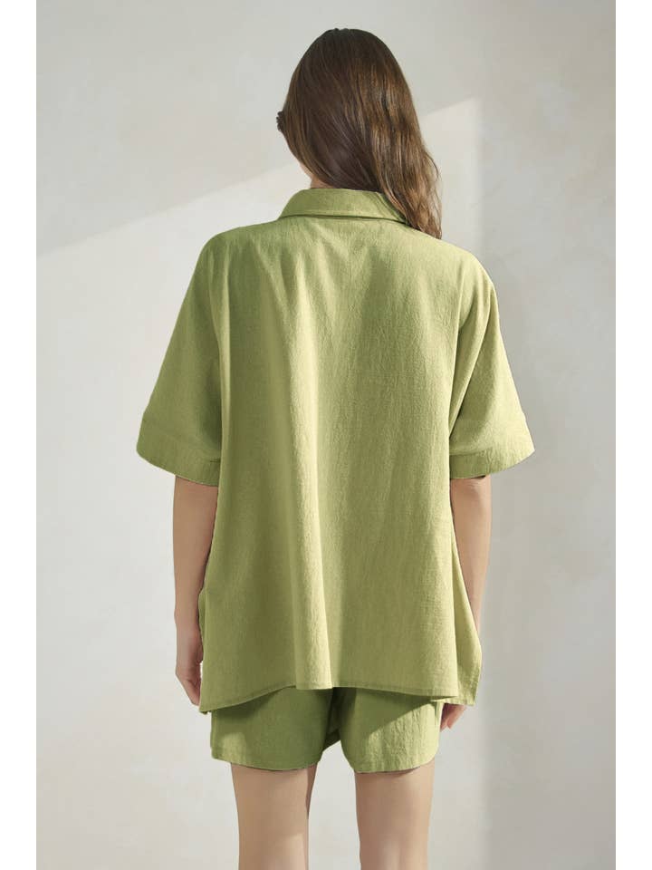 Oddi - Wholesale Lounge Set - Women's - Solid Cotton Oversized Shirt And Shorts Set1
