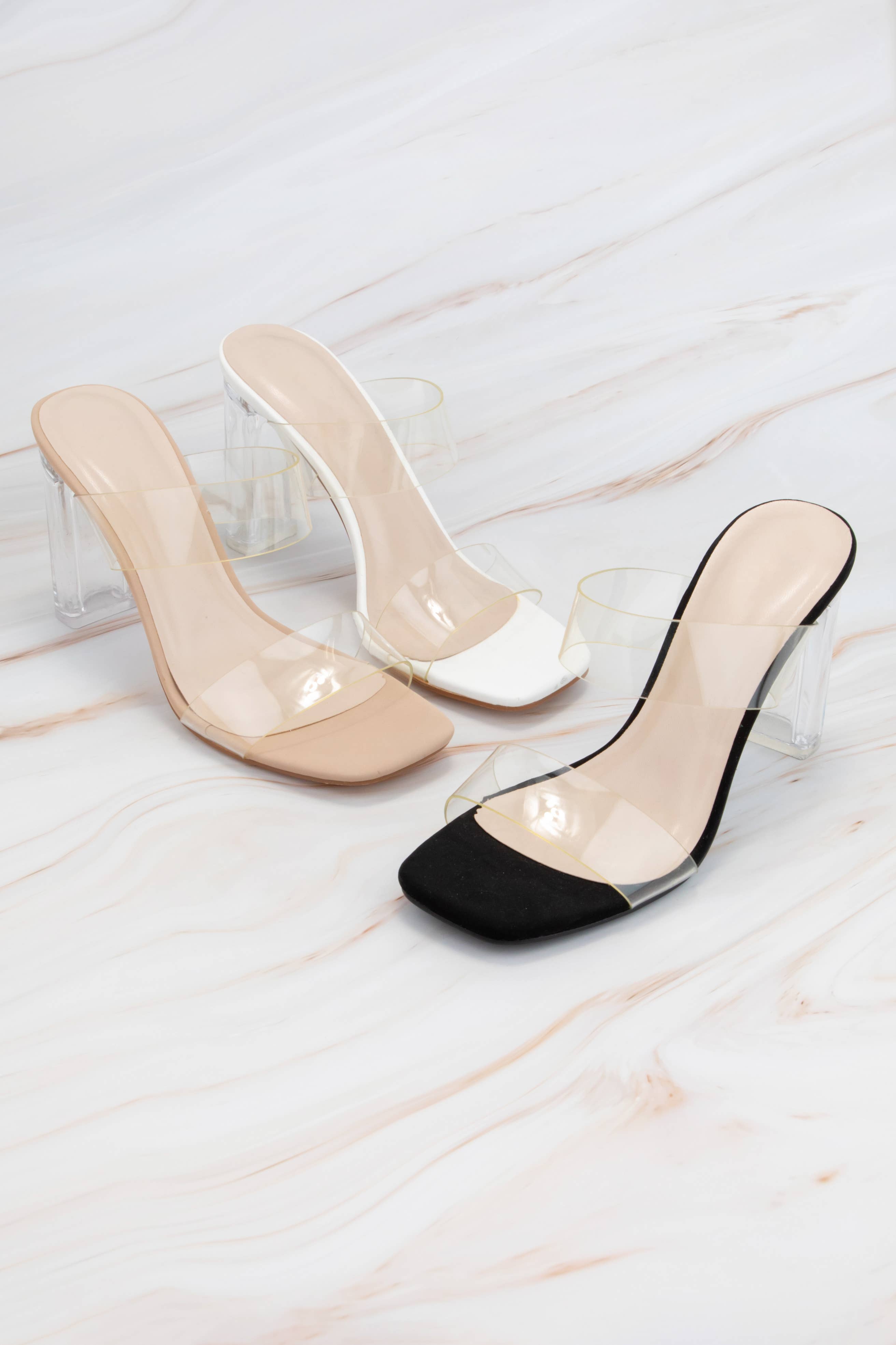 CCOCCI - Wholesale High heels โ Womenโs - CLEAR DOUBLE STRAP TRANSPARENT HEELED SANDAL