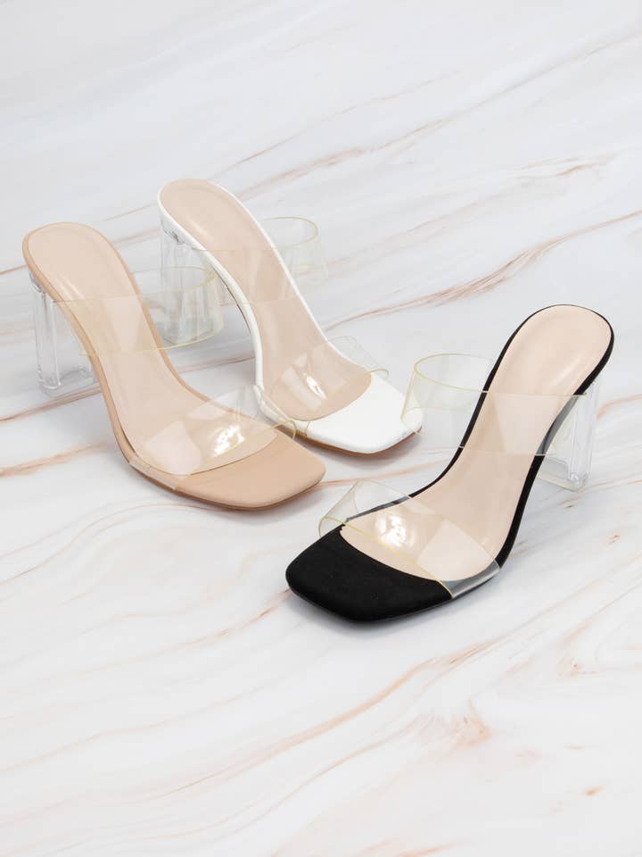 CCOCCI - Wholesale High heels โ Womenโs - CLEAR DOUBLE STRAP TRANSPARENT HEELED SANDAL0