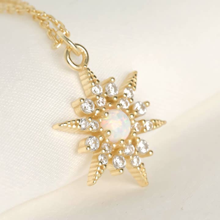 Collar Opal Star Burst - Collar con forma de estrella en plata 925 en oro de 14 k para venta al por mayor de Blueyejewelry