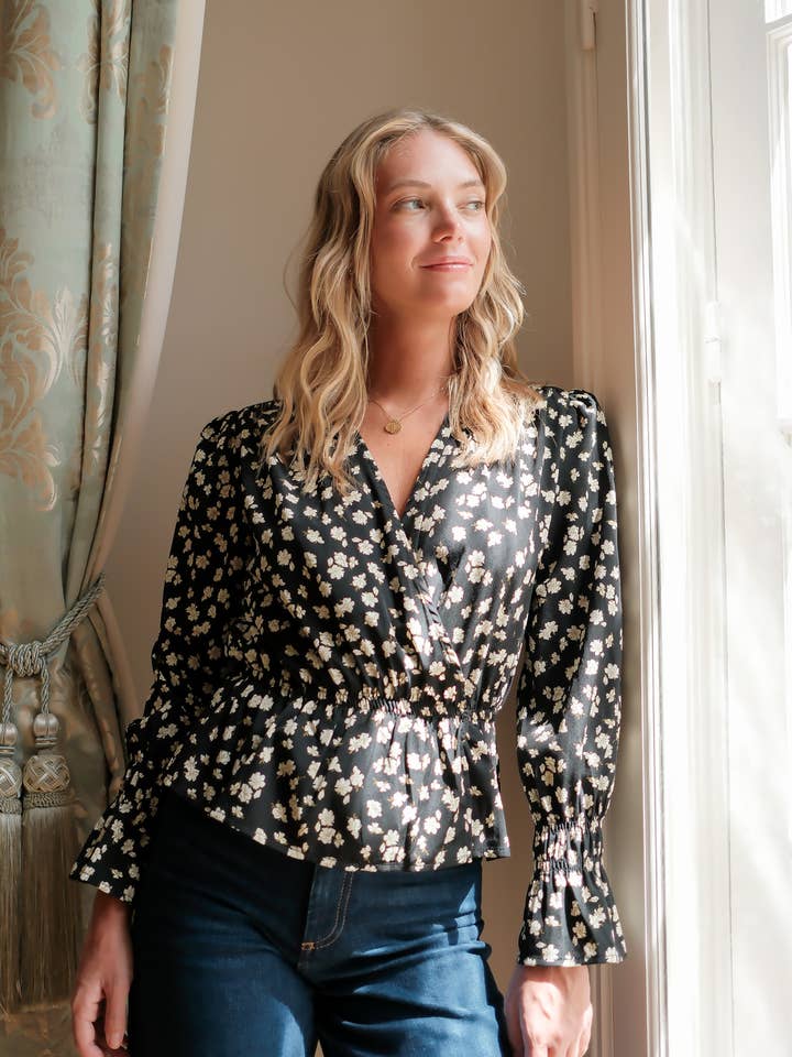 V-neck blouse with small floral print for wholesale by LOVIE & CO