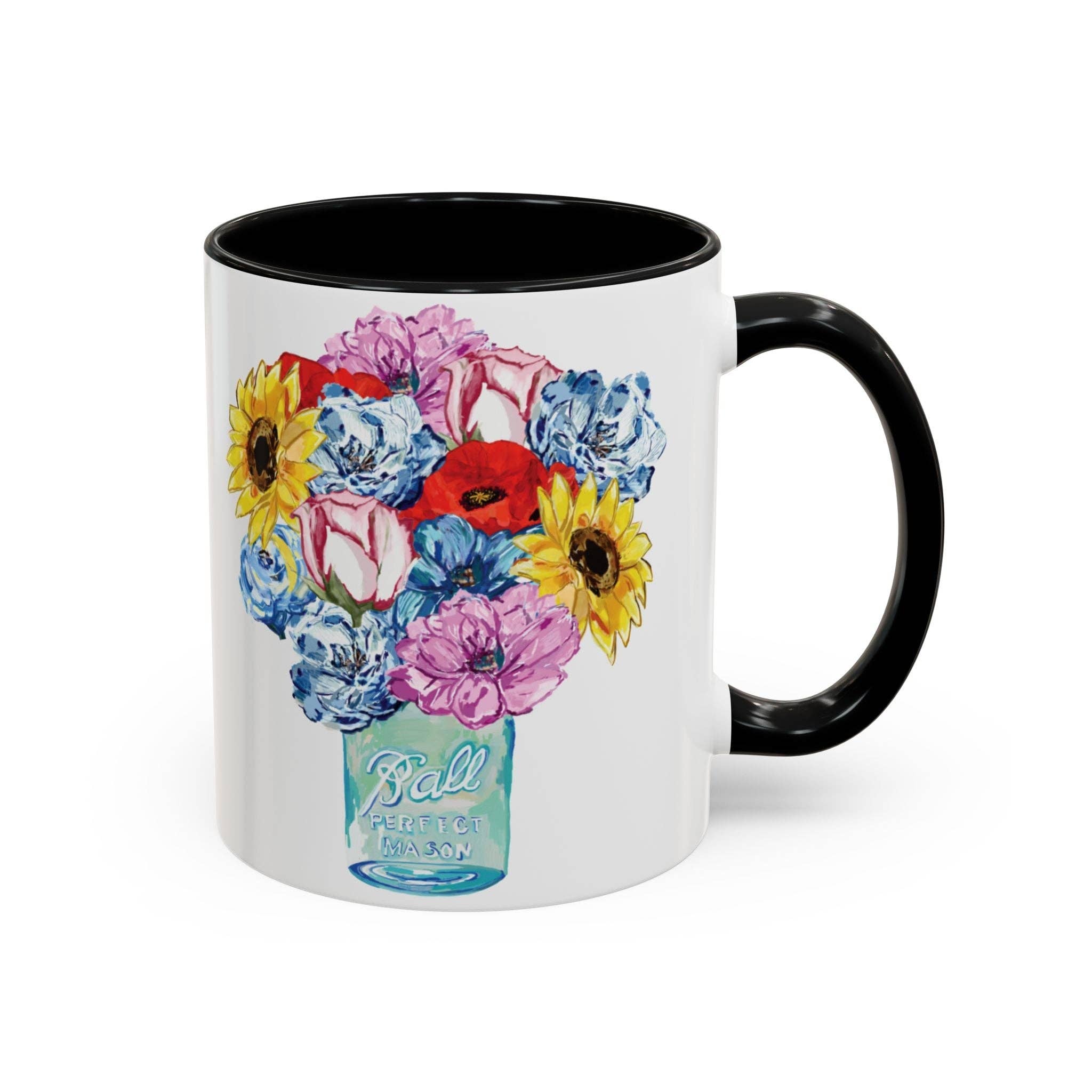 Blue Cava - Wholesale Coffee Mug - Spring Floral Mason Jar Two Tone Ceramic Mug - 11 oz & 15 oz47
