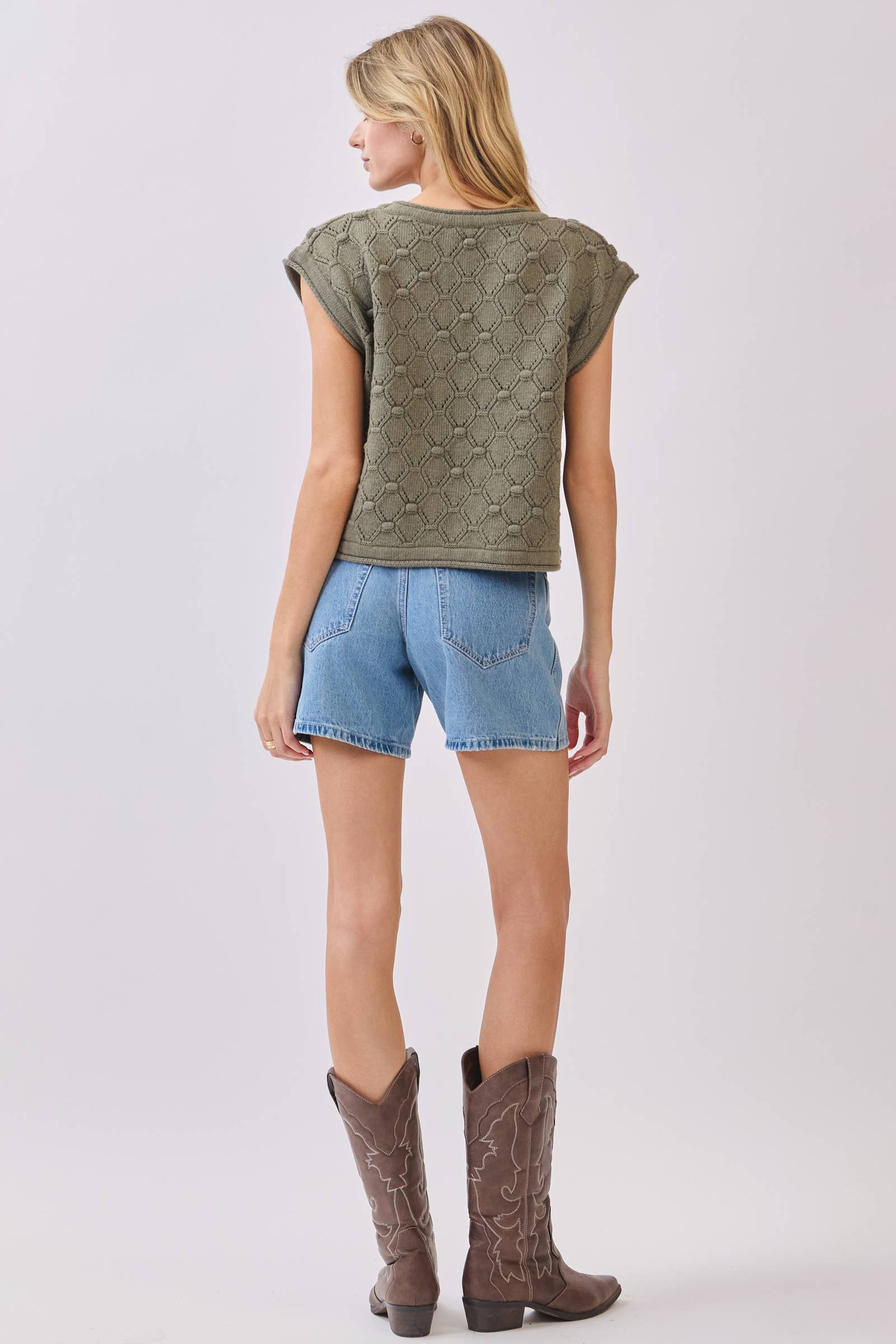 Final Touch – Top de malha - Mulher por atacado – Top de Malha com Manga Curta e Bainha Enrolada - VW612716