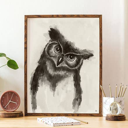 Brian The Owl Art Print, Owl Illustration for wholesale by Baldy And The Fidget