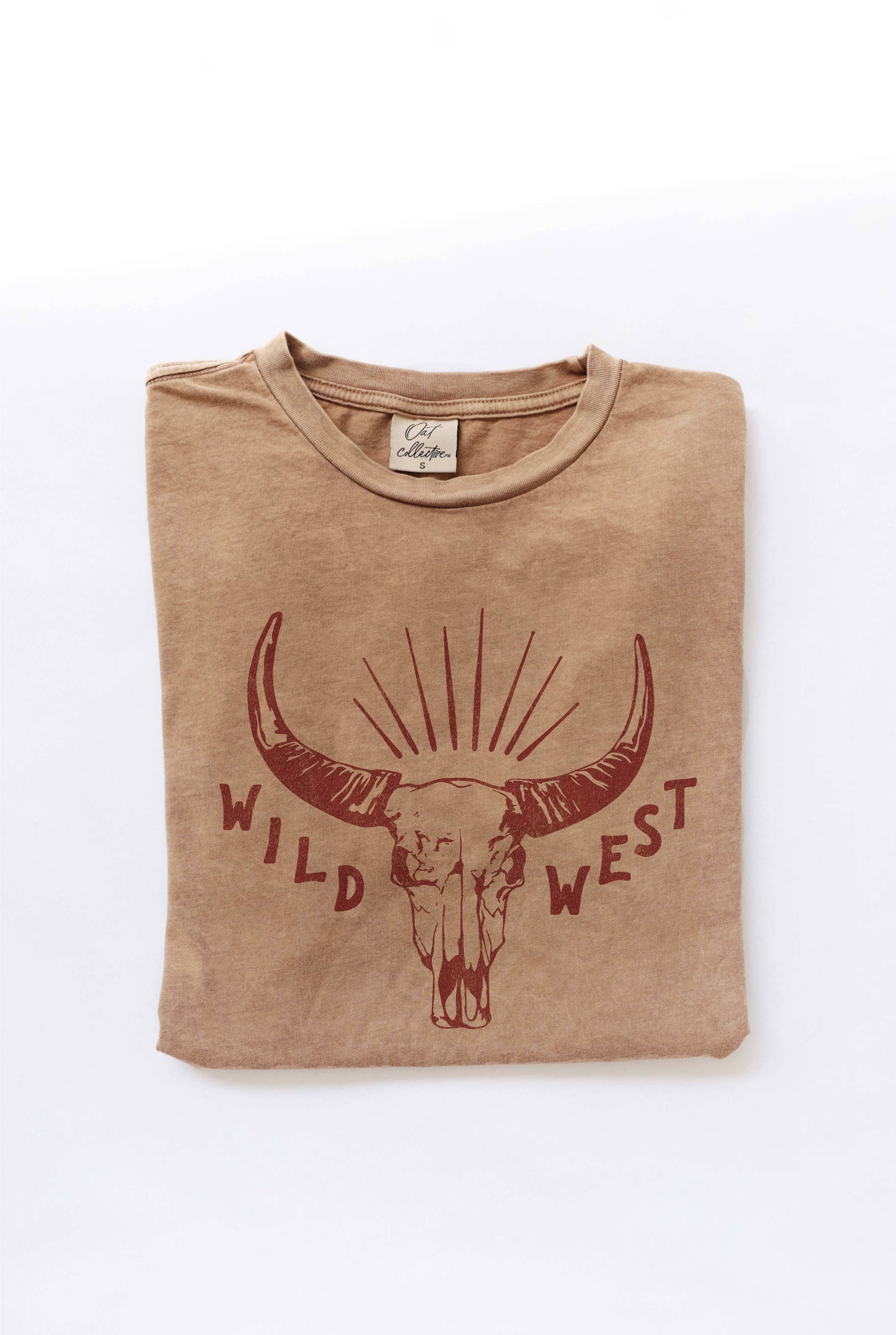 OAT COLLECTIVE - Wholesale Screen Printed T-Shirt - Women's - WILD WEST Mineral Washed Graphic Top6