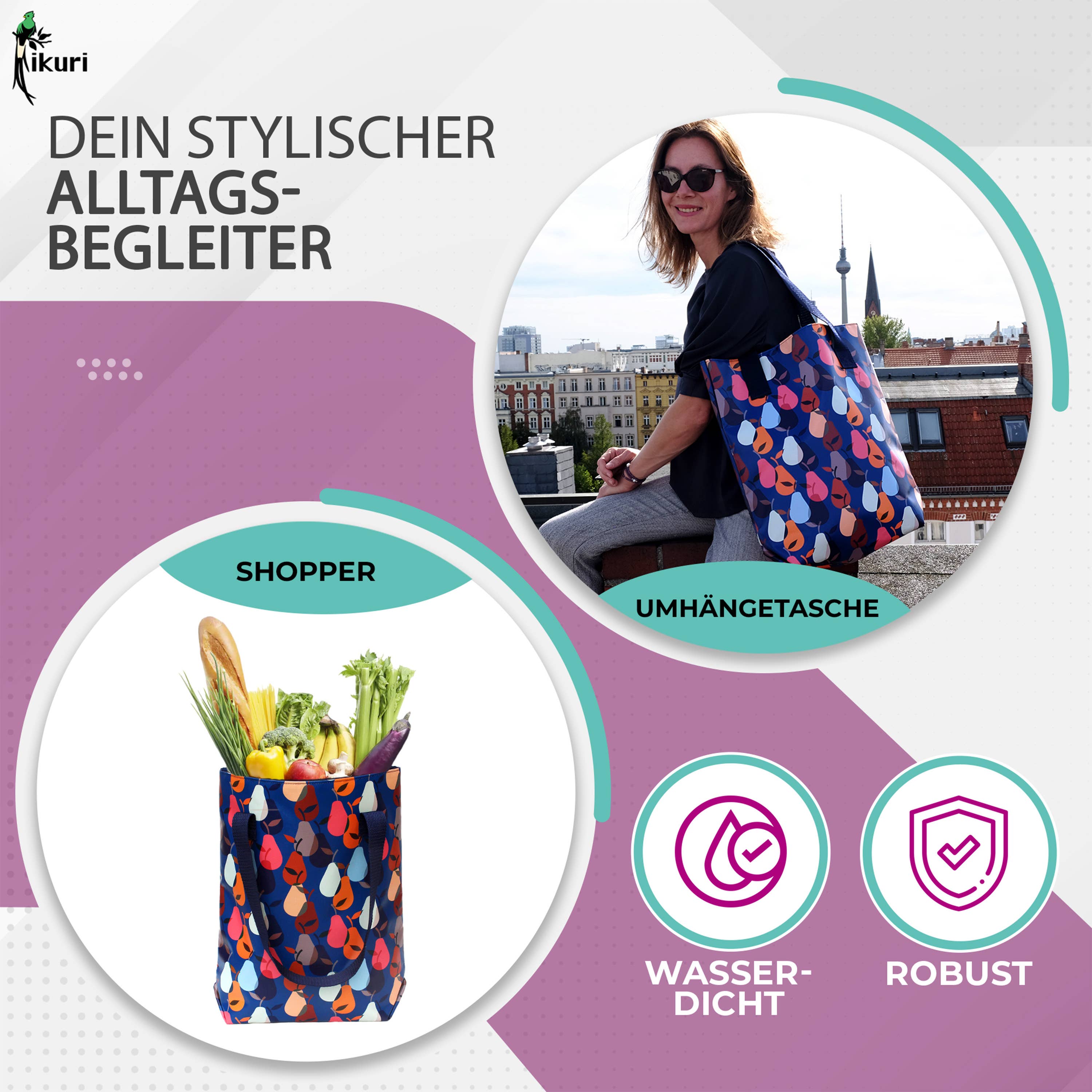 Ikuri - Wholesale Grocery/Shopping Bag - Shopper bag made of tarpaulin - Tote bag Peras blue1