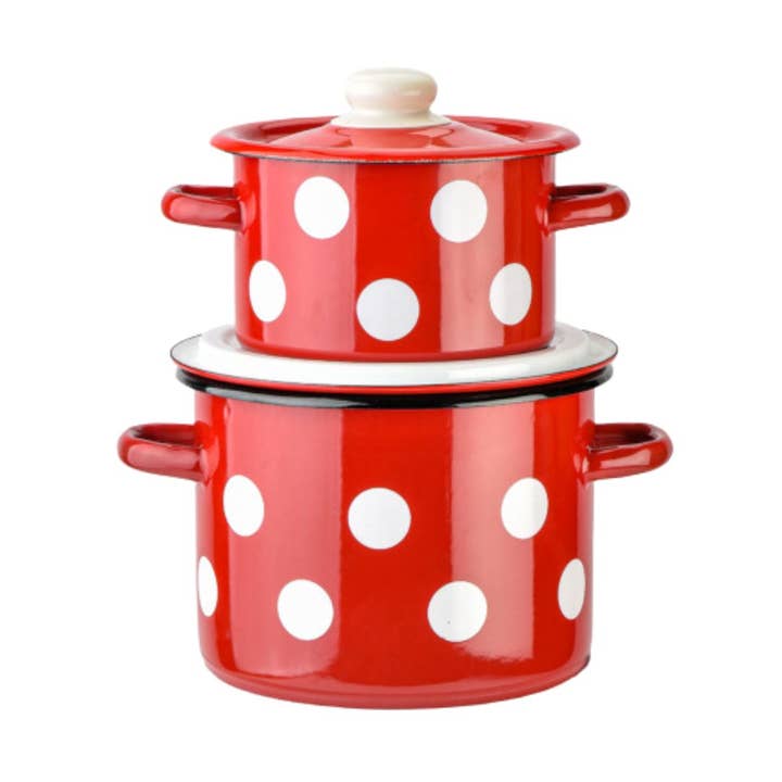 Vintage Style Red White Polka-dot Enamelware Pot for wholesale by STP