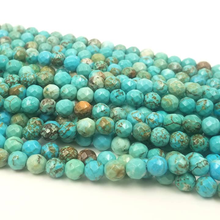 Beads Creation - Wholesale Beads - Turquoise Faceted Round Gemstone Bead Full Strand PRP3402