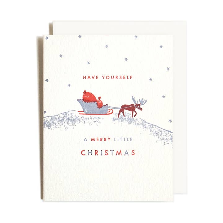 Pequeño alce navideño | Tarjeta de letterpress para venta al por mayor de Homework Letterpress Studio
