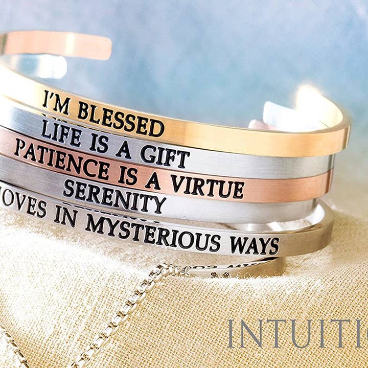 Stainless Steel with Yellow+White Finish 3.5mm Matte Square Tube Adjustable I'm Blessed Intuition Friendship Bangle with Draw String Clasp for wholesale by The Diamond Deal