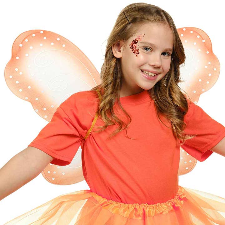 Funcredible - Wholesale Costume - Kids - Monarch Butterfly Wings - Orange Fairy Wings with Glitte