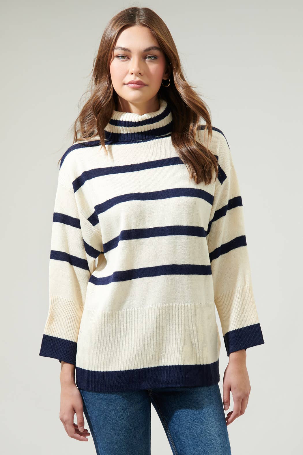 Sugarlips - Wholesale Knit Sweater - Women's - Hailey Hunter Striped Turtleneck Sweater0