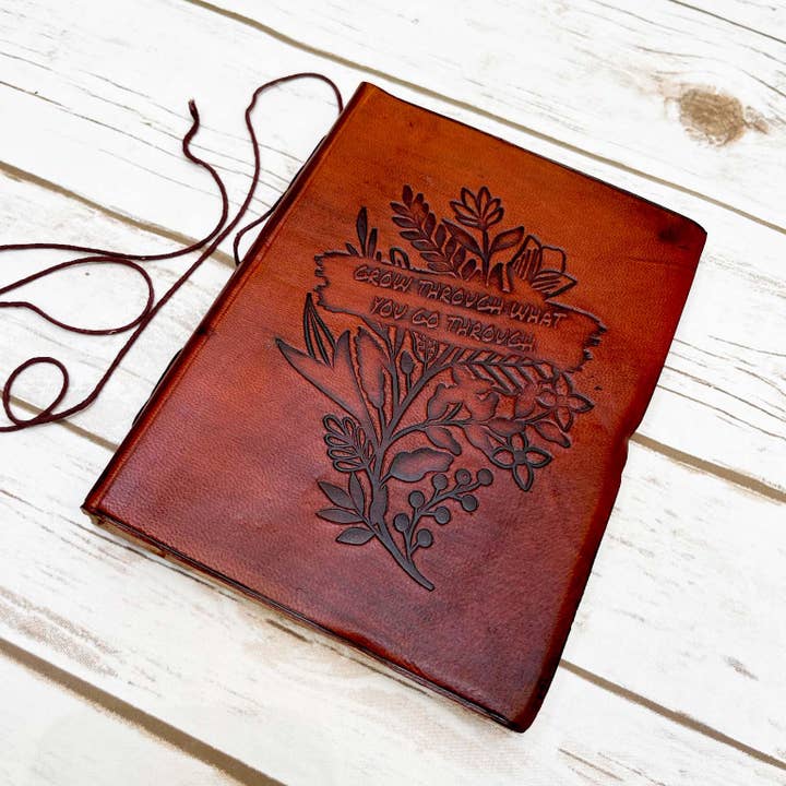Soothi | Containers Of Creativity - Wholesale Journal/Diary - Grow Through Quote Leather Journal - 8x6
