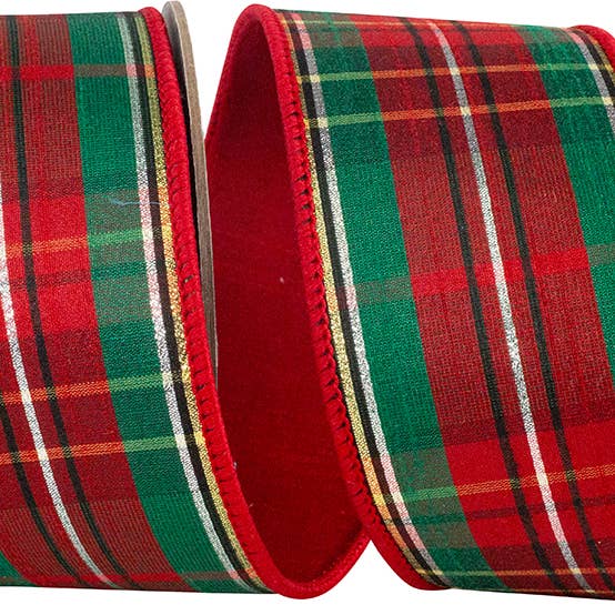 Classic Plaid Metallic Stripes Deluxe Dupioni Backed Wrd for wholesale by RELIANT RIBBON