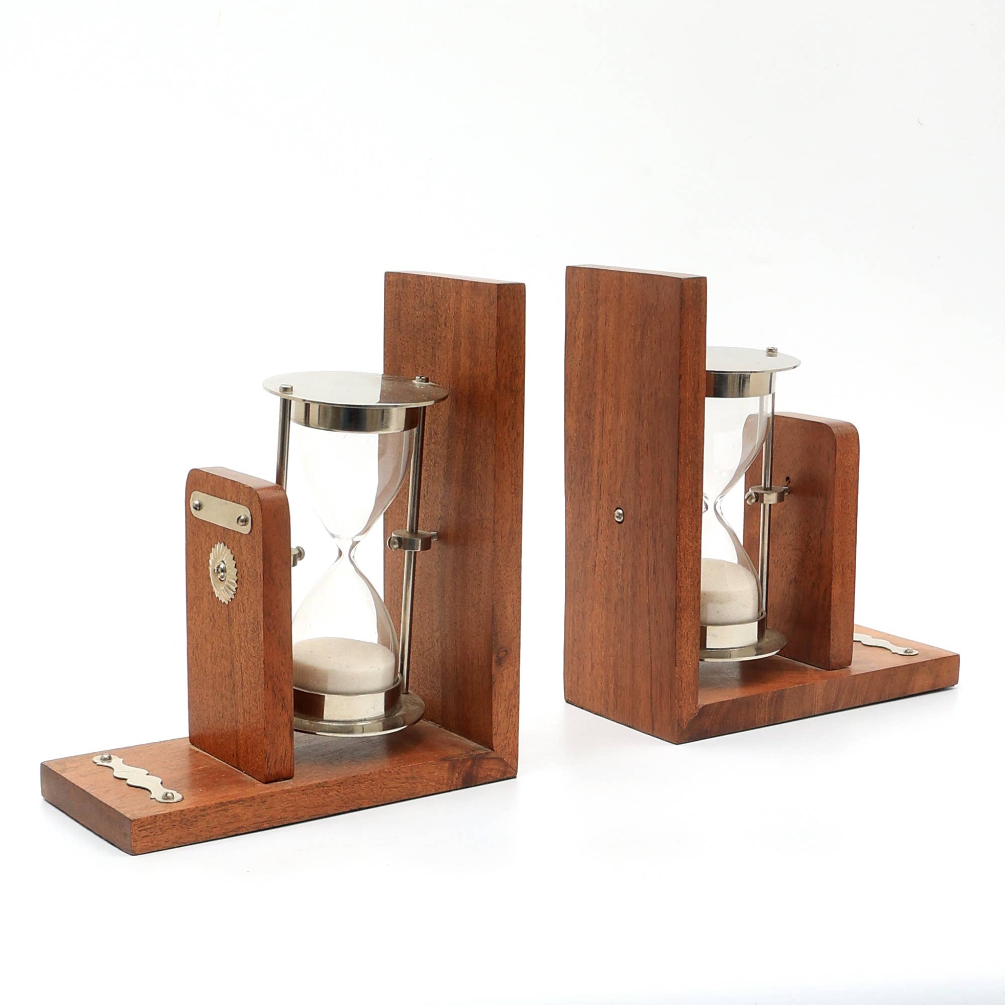 TrenDec - Vente Serre-livres - Serre-livres en bois avec sablier | Objet de table2