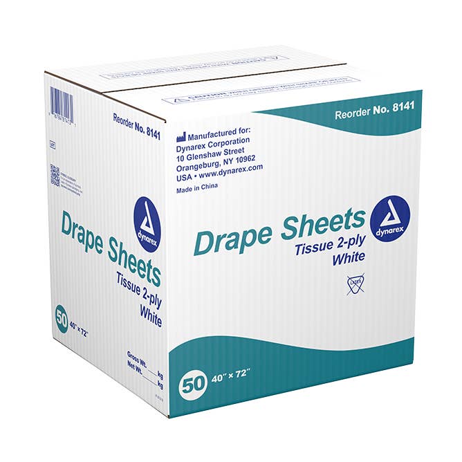 Dynarex Drape Sheets, 40" x 72" - White (50 Count) for wholesale by Go Bulk Medical