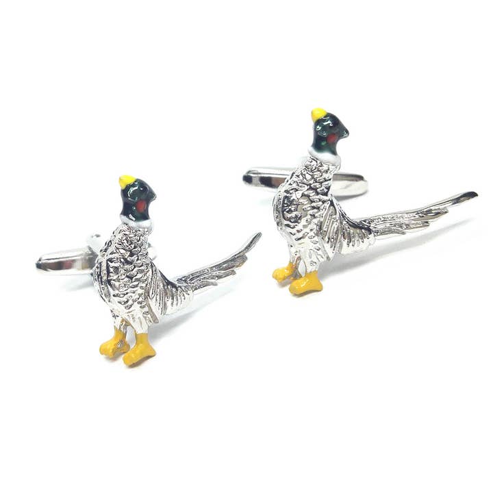 Boutons de manchette en rhodium en forme de faisan pour la vente par Cufflinks Depot