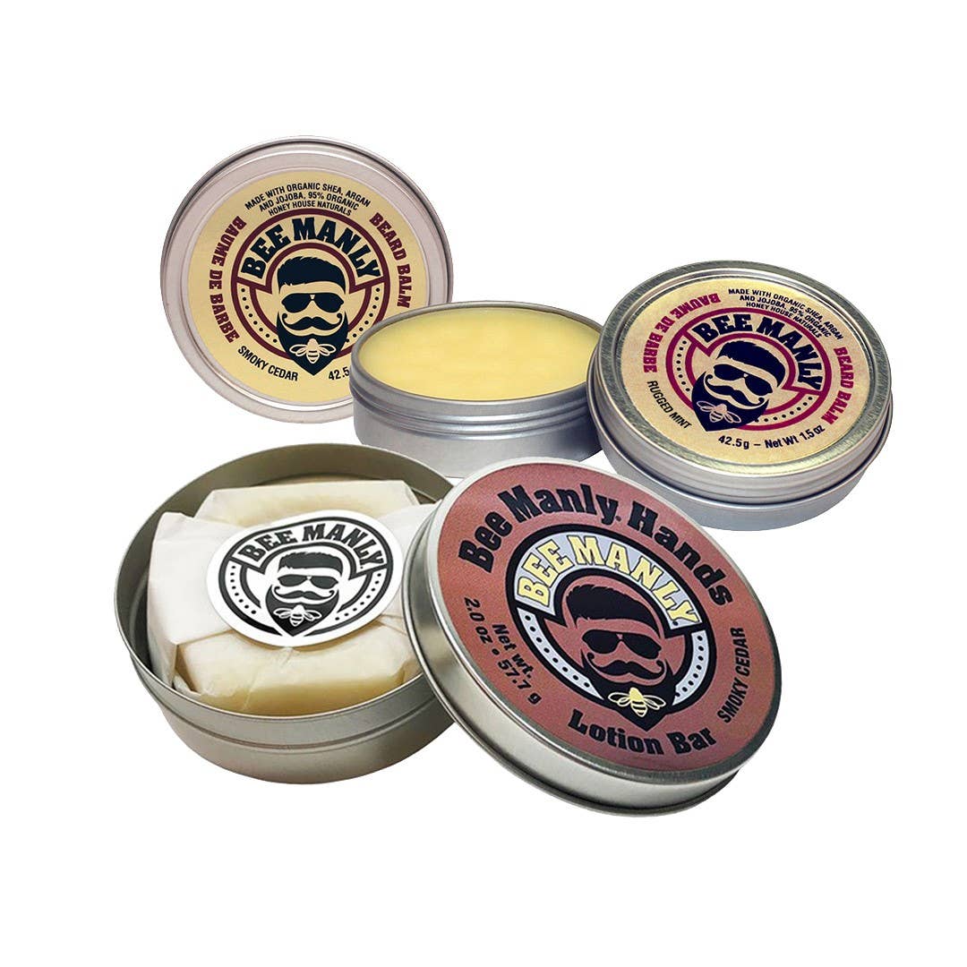 Honey House Naturals - Wholesale Beard Styling Product - Bee Manly Hands and Beard Balm - Gift Set  4