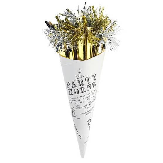 Party Horn Bouquet 12" - Gold & Silver - Set of 6 for wholesale by TOPS Malibu