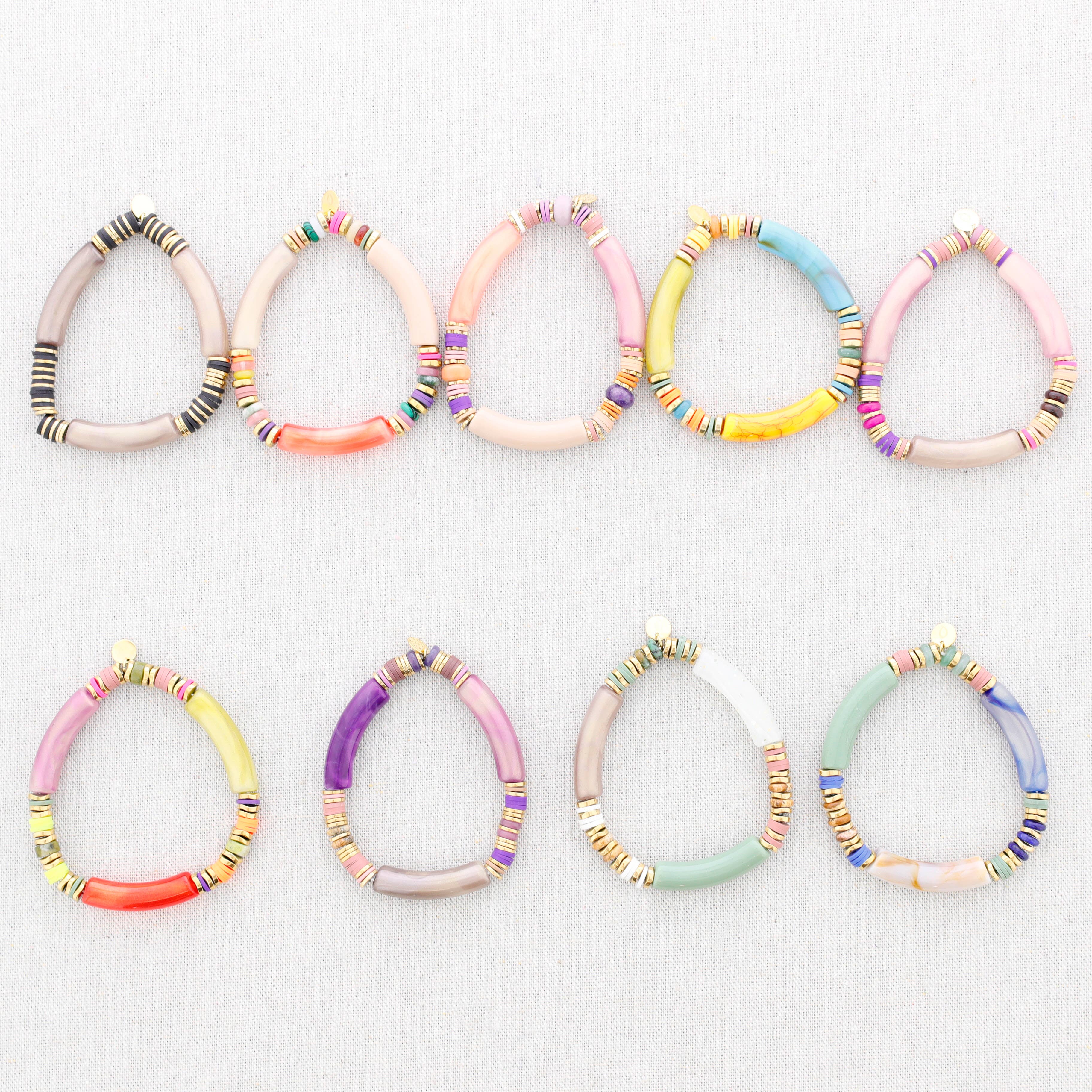 Sonata - Vendita all'ingrosso Gioielli a scatto - Bracciale elastico, acciaio, perline, resina8