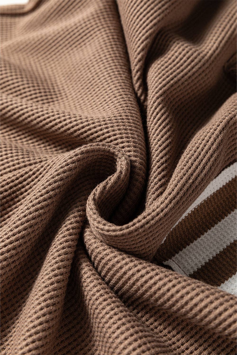 Straw Yellow Stripe Patchwork Waffle Knit Buttoned Hoodie for wholesale on Faire7