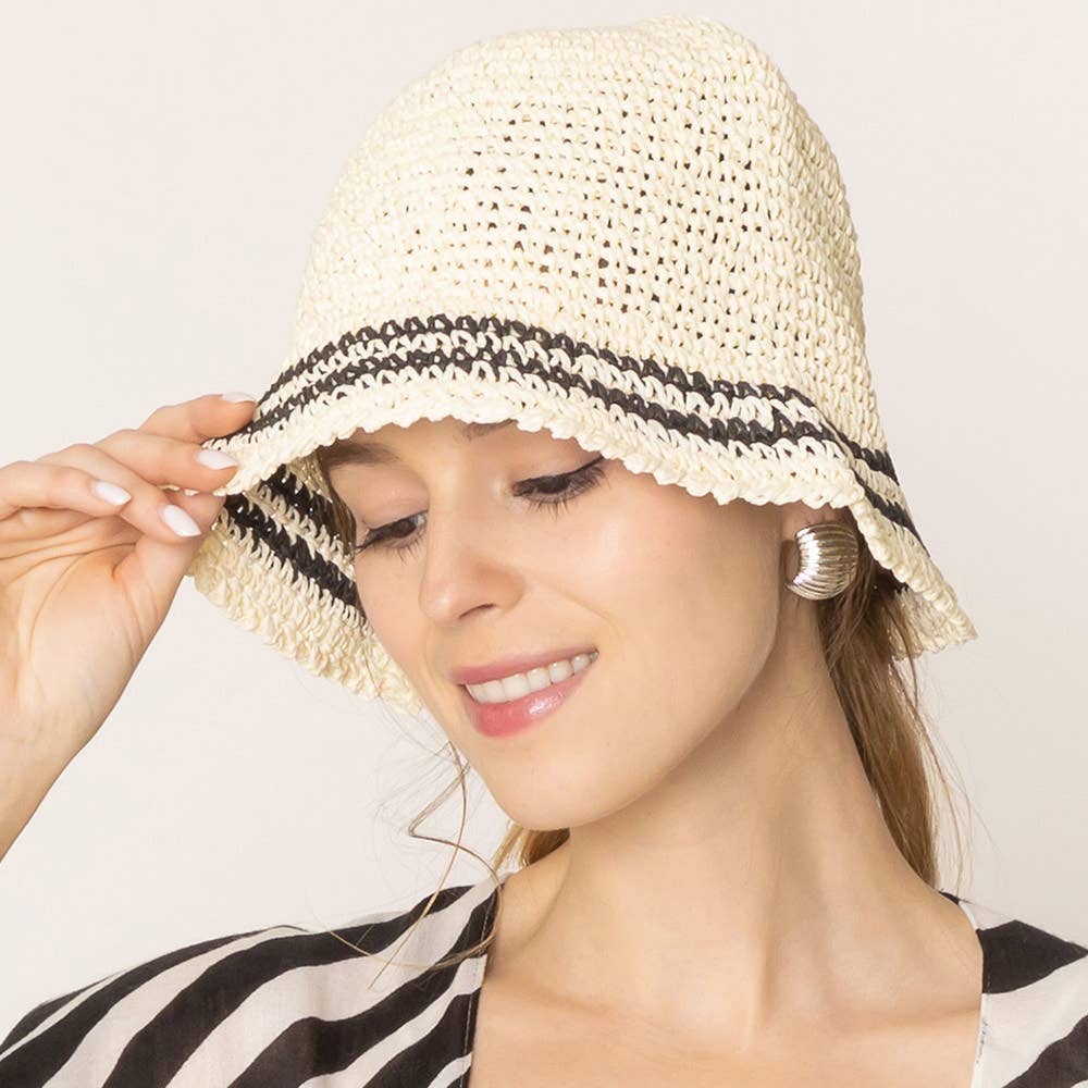 Sensibling Corp. - Wholesale Bucket Hat - Women's - Stripe Straw Bucket Hat1